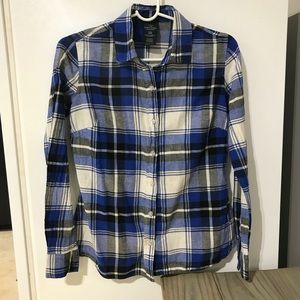 Plaid Cardigan White, Black, and Blue